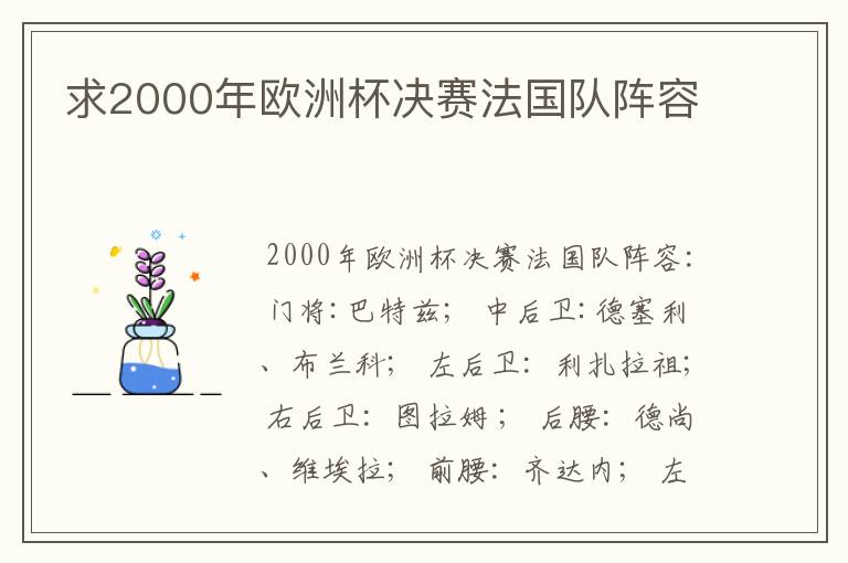求2000年欧洲杯决赛法国队阵容