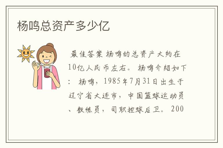 杨鸣总资产多少亿