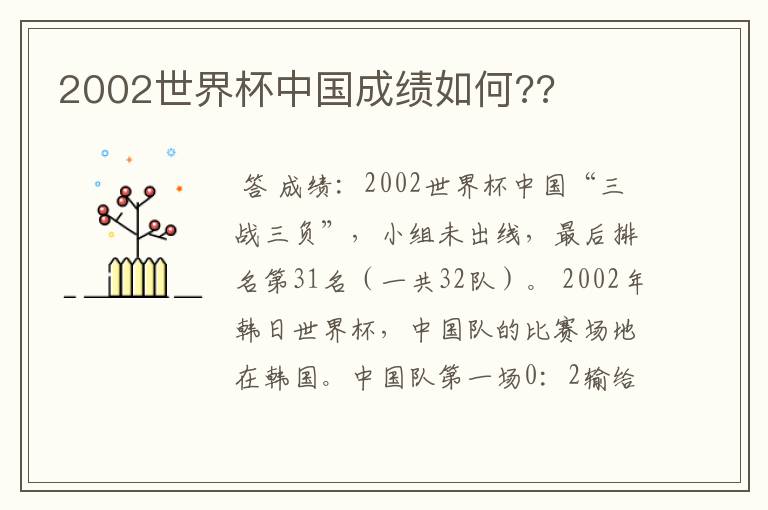 2002世界杯中国成绩如何??