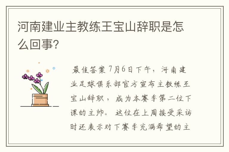 河南建业主教练王宝山辞职是怎么回事?