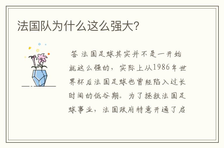 法国队为什么这么强大?
