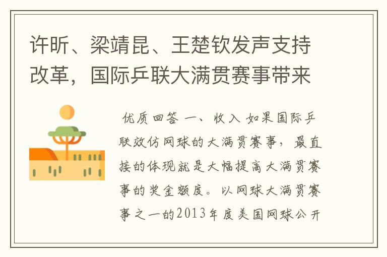 许昕、梁靖昆、王楚钦发声支持改革,国际乒联大满贯赛事带来啥好处?