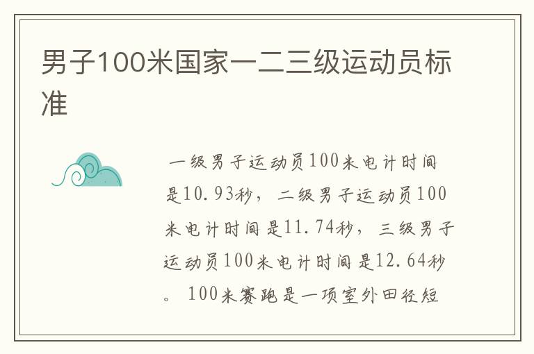 男子100米国家一二三级运动员标准