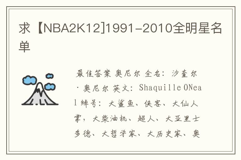求【NBA2K12]1991-2010全明星名单
