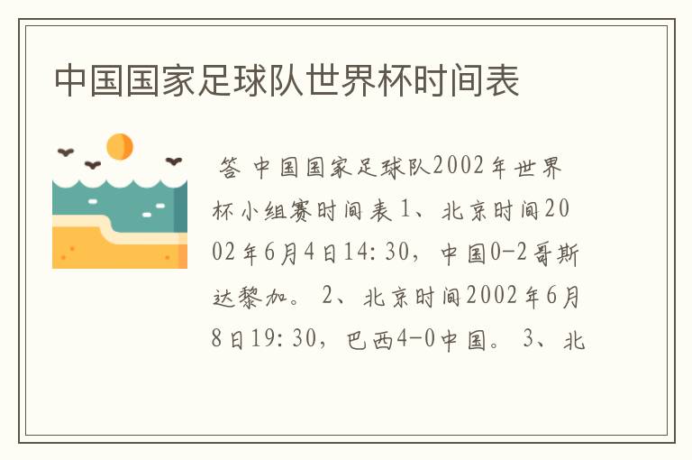 中国国家足球队世界杯时间表