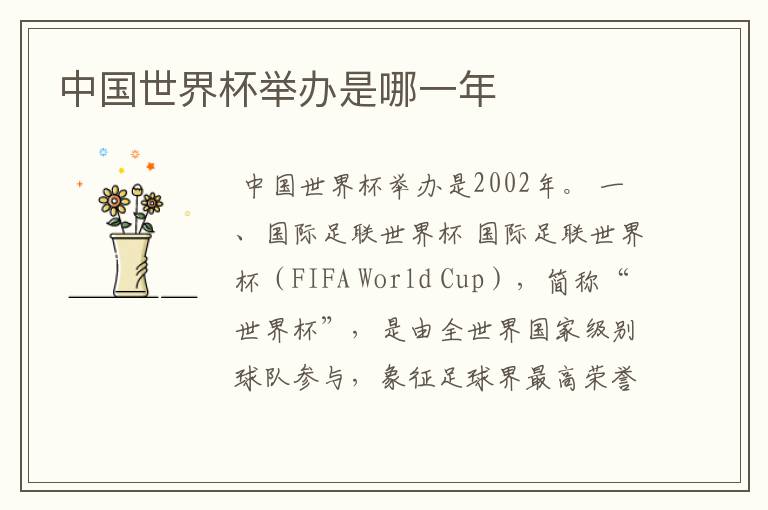 中国世界杯举办是哪一年