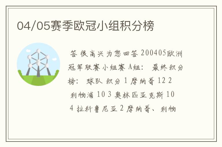 04/05赛季欧冠小组积分榜