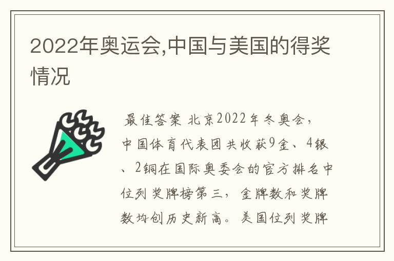 2022年奥运会,中国与美国的得奖情况