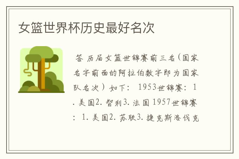 女篮世界杯历史最好名次