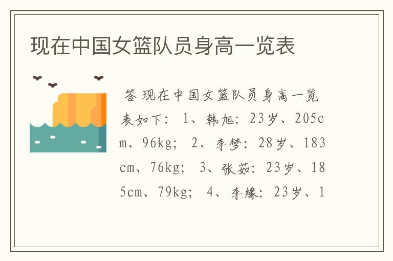 现在中国女篮队员身高一览表