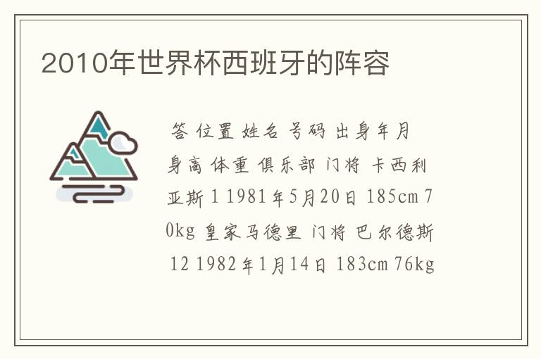 2010年世界杯西班牙的阵容