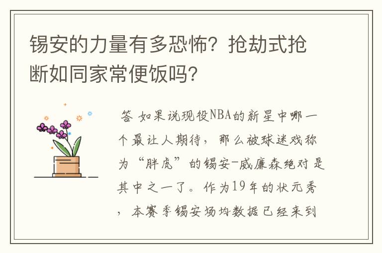 锡安的力量有多恐怖?抢劫式抢断如同家常便饭吗?