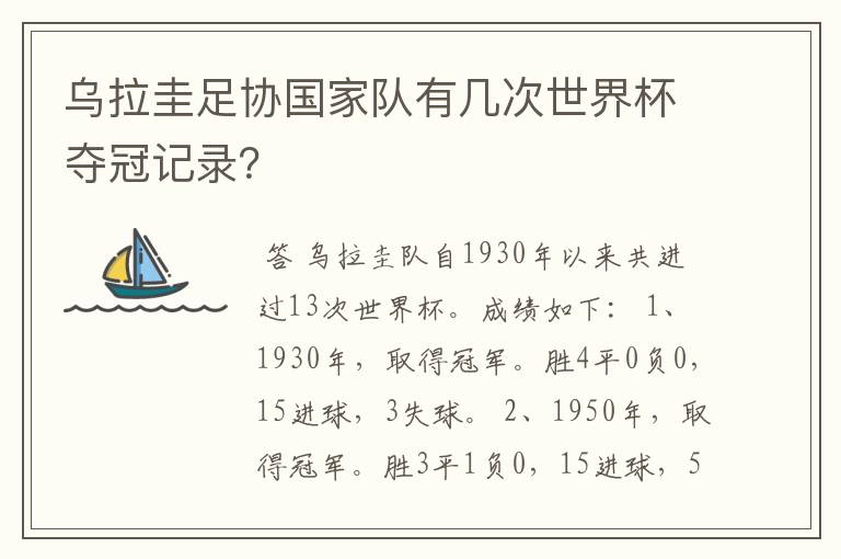 乌拉圭足协国家队有几次世界杯夺冠记录?