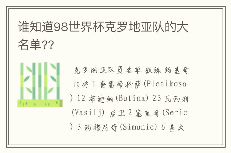 谁知道98世界杯克罗地亚队的大名单??