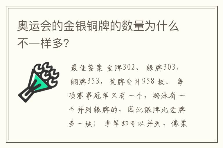 奥运会的金银铜牌的数量为什么不一样多?