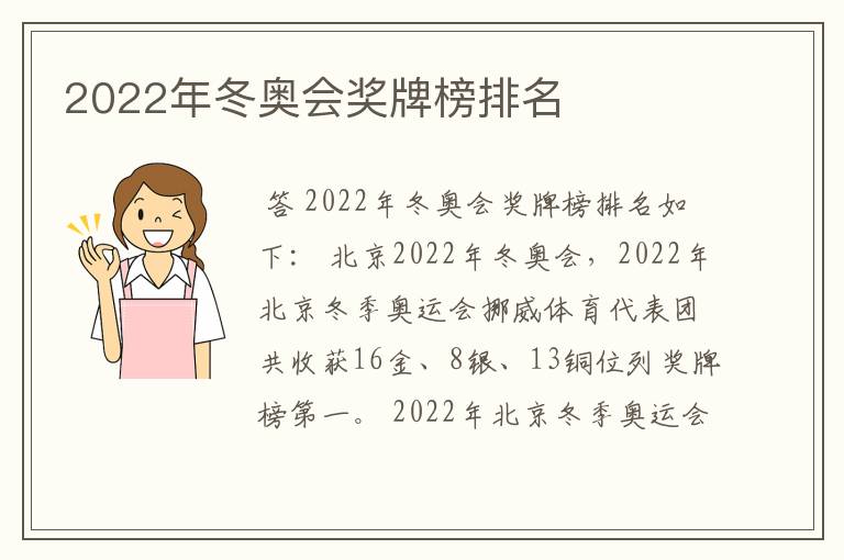 2022年冬奥会奖牌榜排名