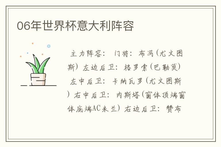 06年世界杯意大利阵容