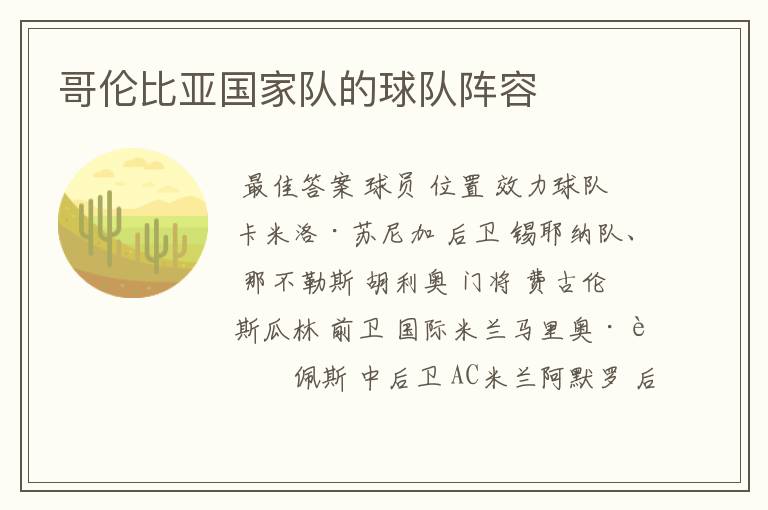 哥伦比亚国家队的球队阵容