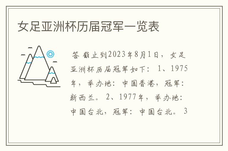 女足亚洲杯历届冠军一览表