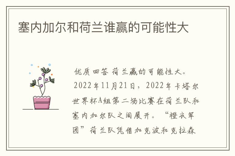 塞内加尔和荷兰谁赢的可能性大