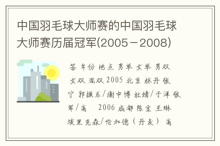 中国羽毛球大师赛的中国羽毛球大师赛历届冠军(2005-2008)