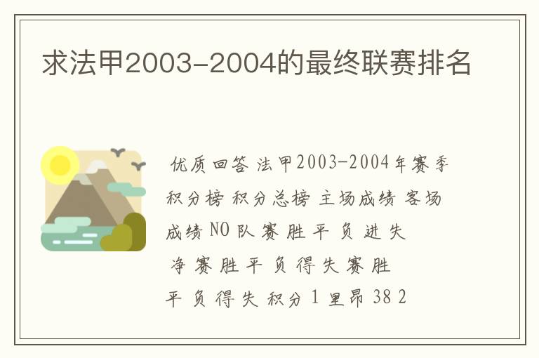 求法甲2003-2004的最终联赛排名
