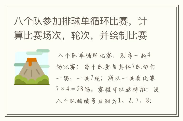 八个队参加排球单循环比赛,计算比赛场次,轮次,并绘制比赛轮次表