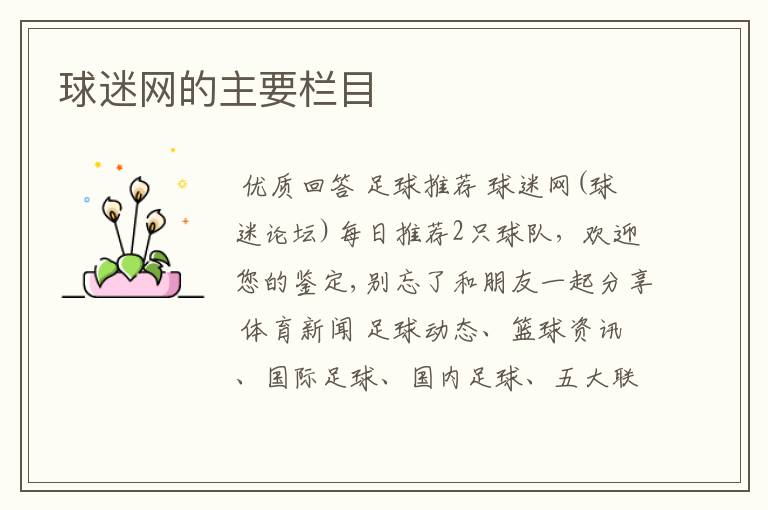 球迷网的主要栏目