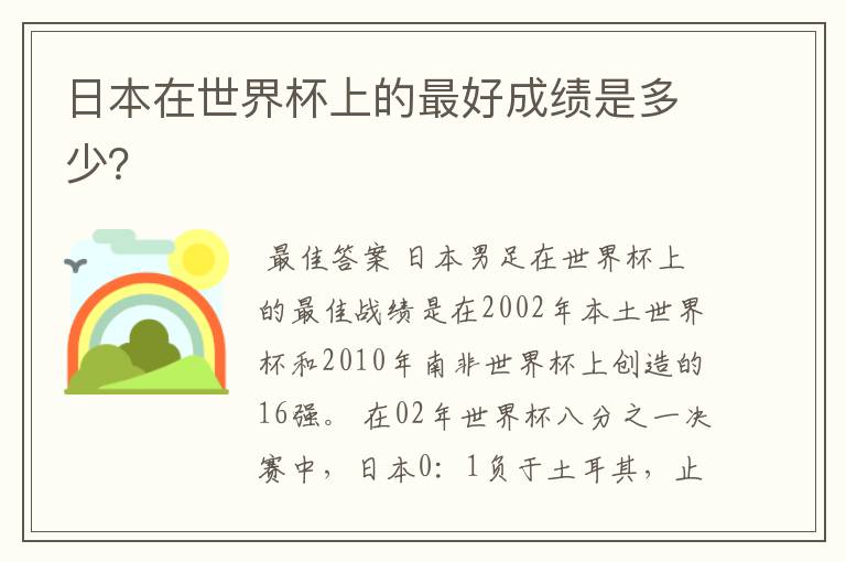 日本在世界杯上的最好成绩是多少?