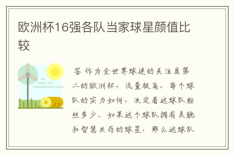 欧洲杯16强各队当家球星颜值比较