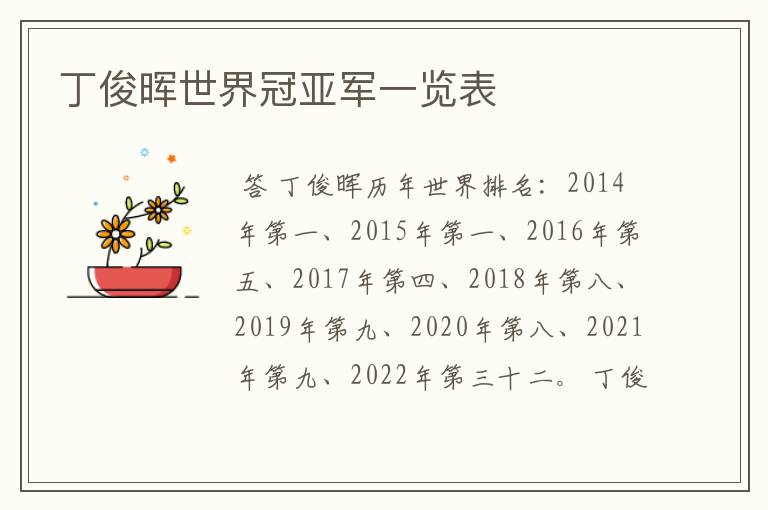 丁俊晖世界冠亚军一览表