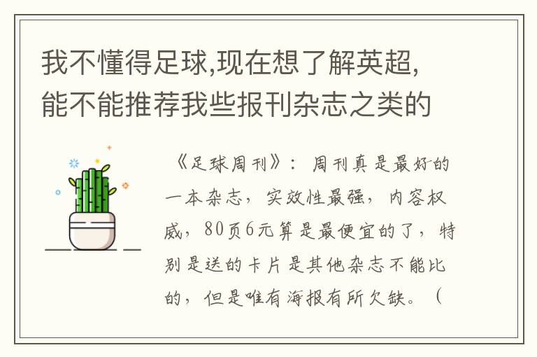 我不懂得足球,现在想了解英超,能不能推荐我些报刊杂志之类的?
