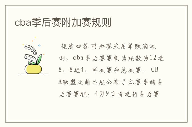 cba季后赛附加赛规则