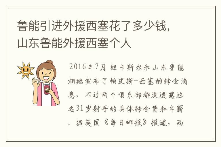 鲁能引进外援西塞花了多少钱,山东鲁能外援西塞个人
