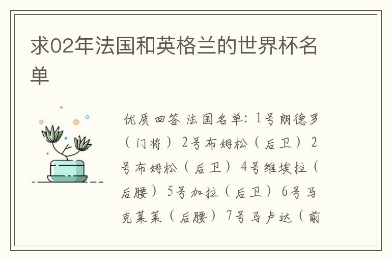 求02年法国和英格兰的世界杯名单