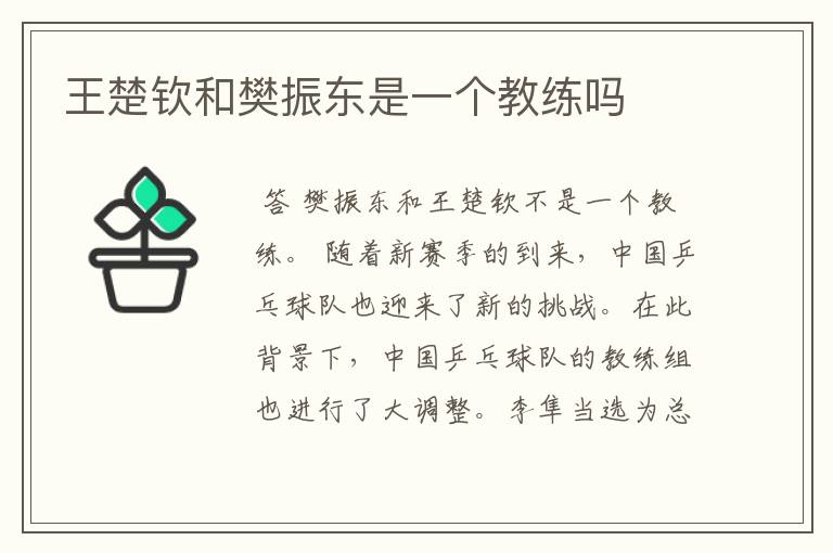 王楚钦和樊振东是一个教练吗