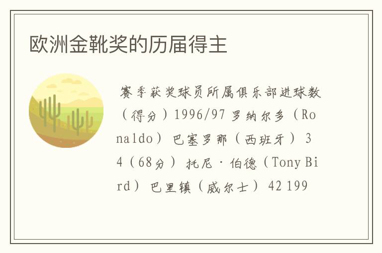 欧洲金靴奖的历届得主