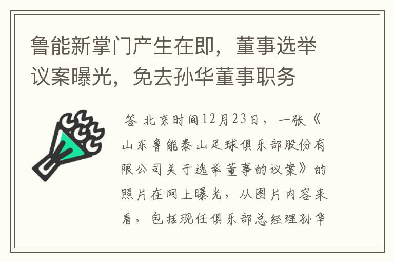 鲁能新掌门产生在即,董事选举议案曝光,免去孙华董事职务