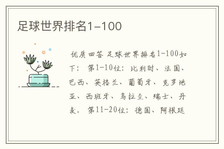 足球世界排名1-100