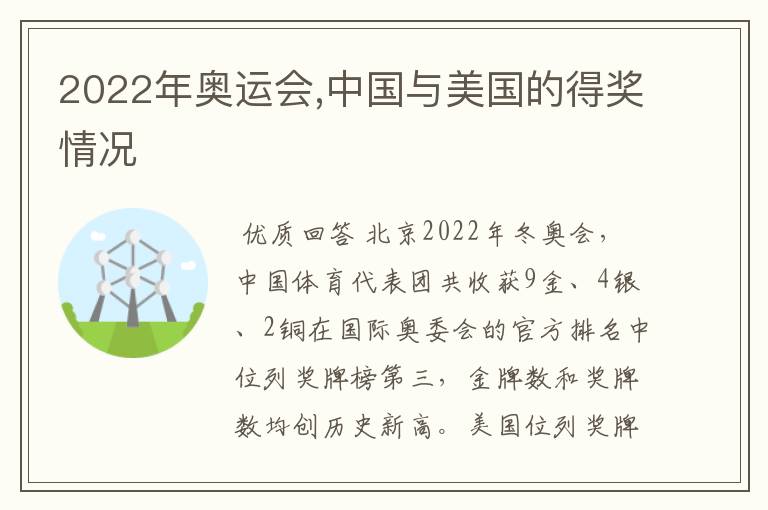 2022年奥运会,中国与美国的得奖情况