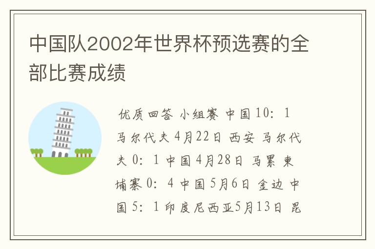 中国队2002年世界杯预选赛的全部比赛成绩