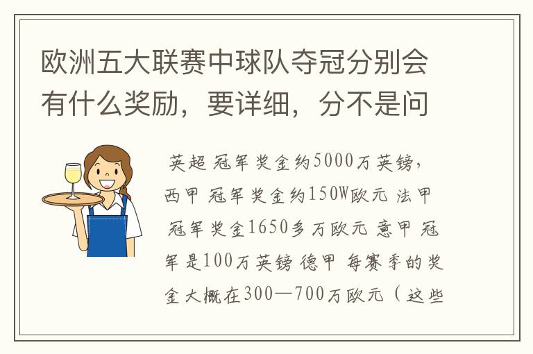 欧洲五大联赛中球队夺冠分别会有什么奖励,要详细,分不是问题