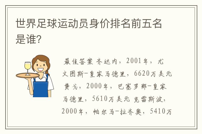 世界足球运动员身价排名前五名是谁?