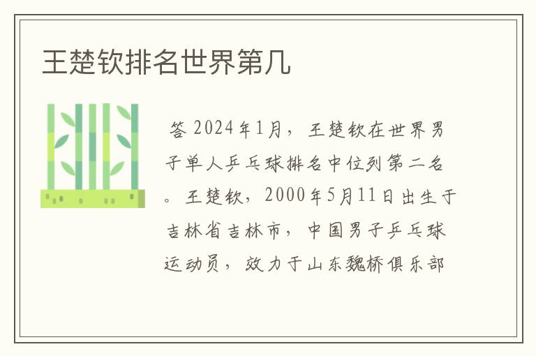 王楚钦排名世界第几
