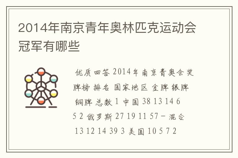 2014年南京青年奥林匹克运动会冠军有哪些