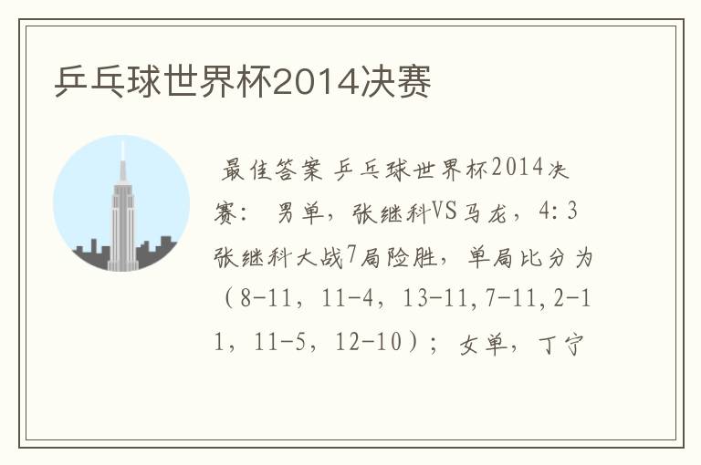 乒乓球世界杯2014决赛