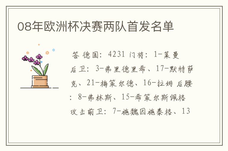 08年欧洲杯决赛两队首发名单