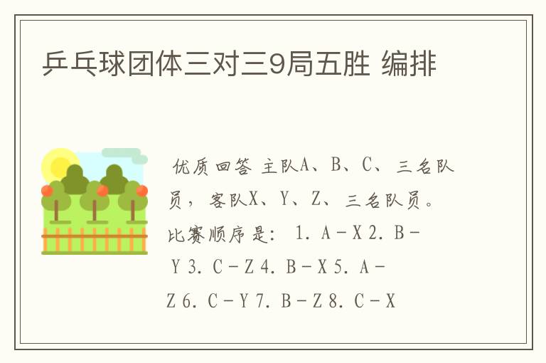 乒乓球团体三对三9局五胜 编排