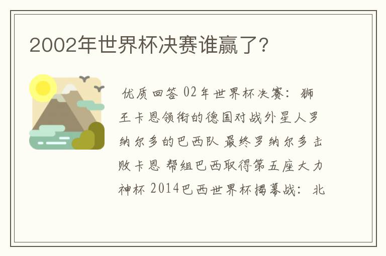 2002年世界杯决赛谁赢了?