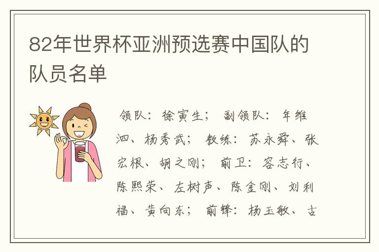 82年世界杯亚洲预选赛中国队的队员名单
